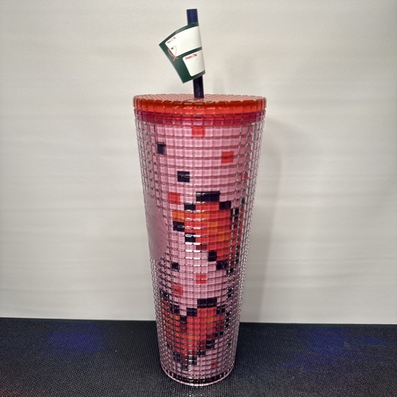Starbucks Cold Cup Valentine's Day 2025 8 Bit Pixel Hearts 24oz Tumbler NEW🩷 - Picture 3 of 9
